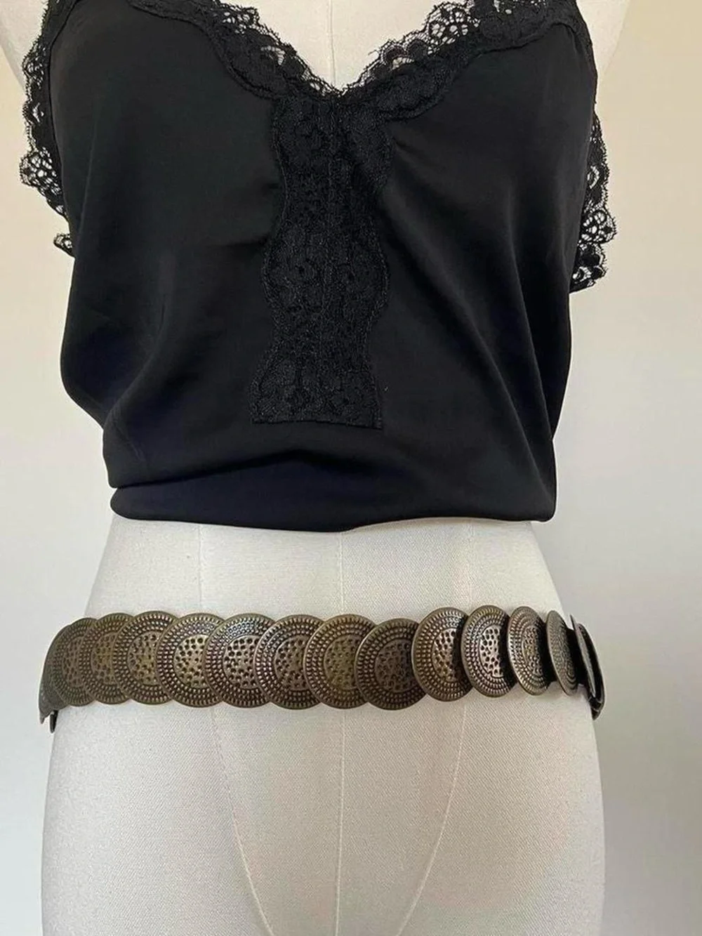 Vintage Bronze Disc Link Waist Belt - Dark Bronze
